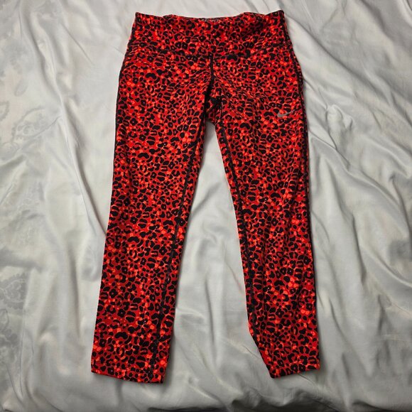 Nike Dri-FIT Red Leopard Print Leggings – Women’s Small-0299 - Picture 1 of 9